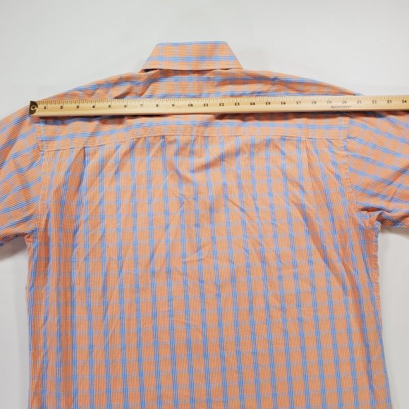 Johnston Murphy Shirt Men Medium Orange Blue Check Regular Fit Casual Button Up - Picture 11 of 14